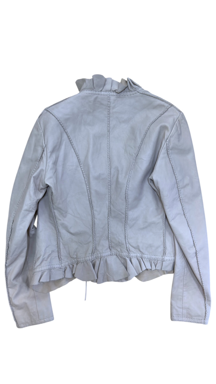 Hybris ruffle leather jacket beige