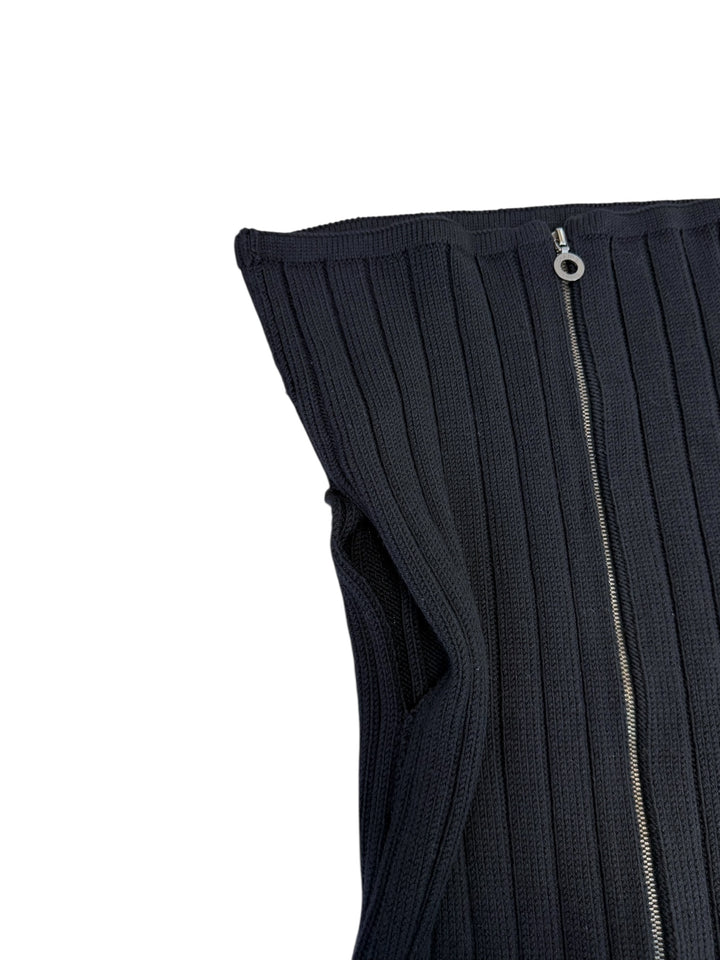 CHANEL Identification ribbed wool zip off-shoulder top