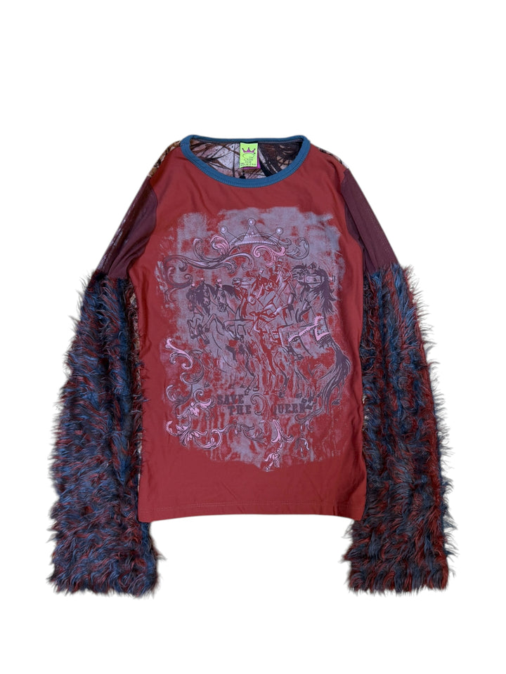 Save The Queen mixed media faux fur sleeve top medium