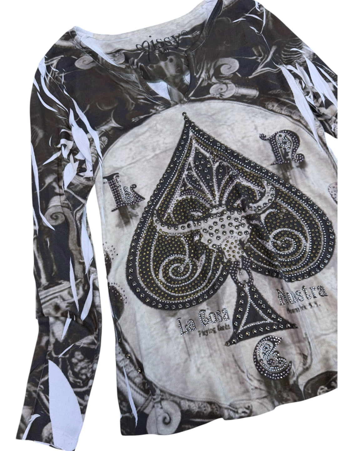 2000s studded ace of spades long sleeve top