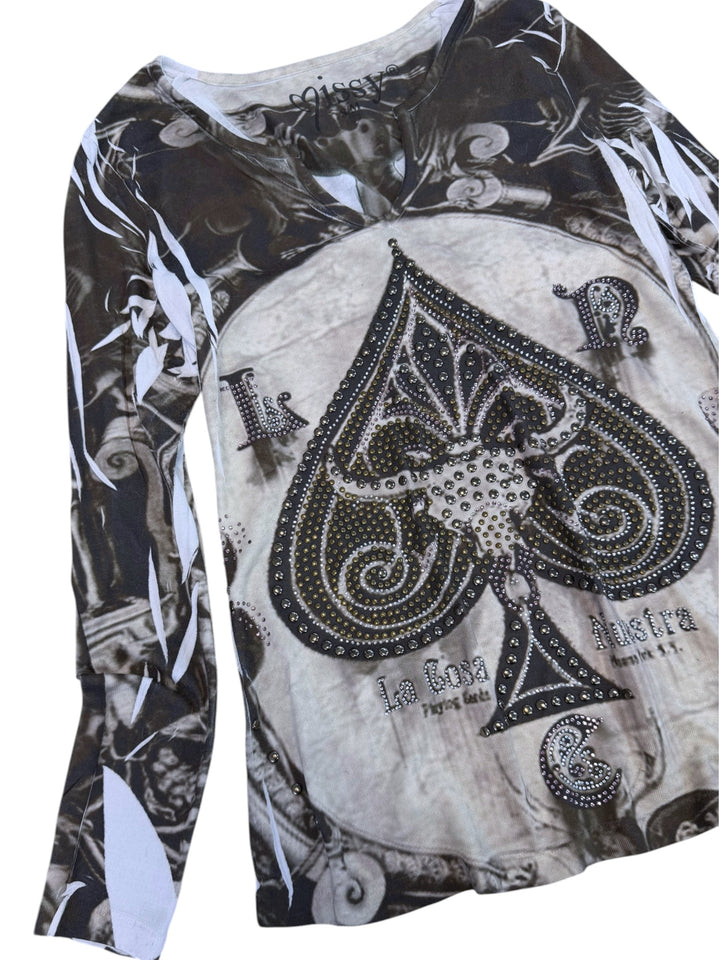 2000s studded ace of spades long sleeve top