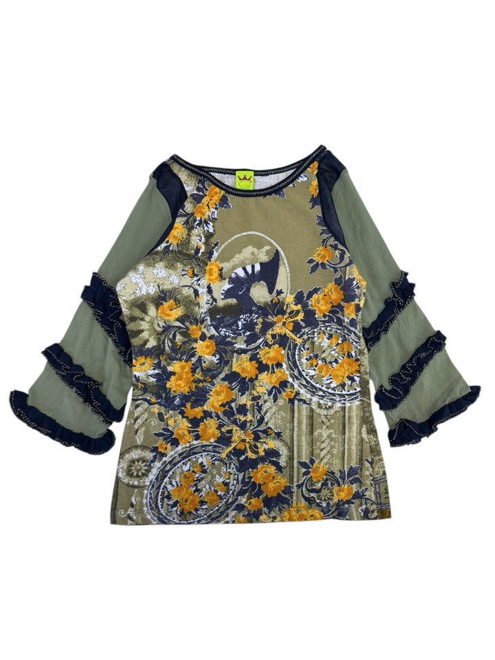 Save The Queen floral ruffle-sleeve top medium