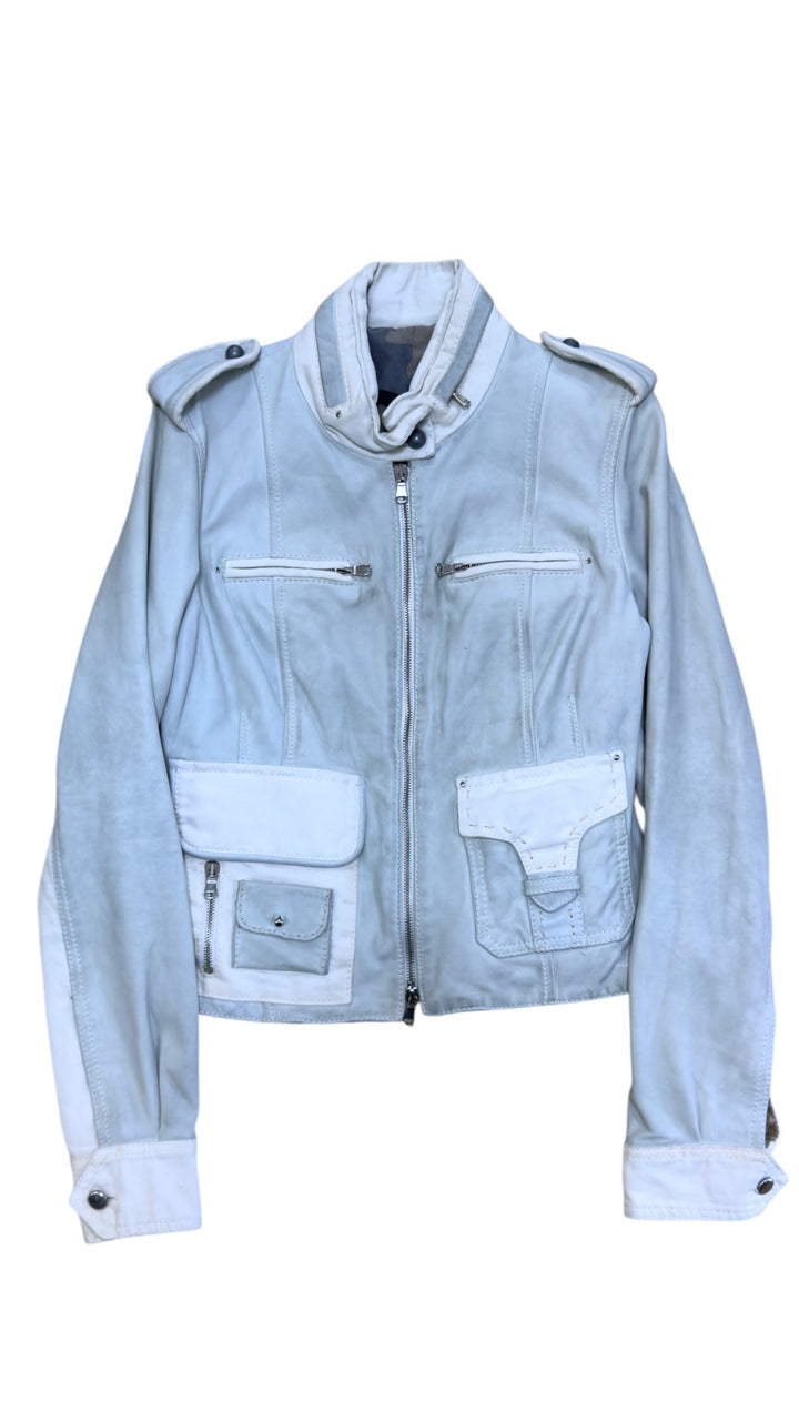 Annarita N white leather moto jacket