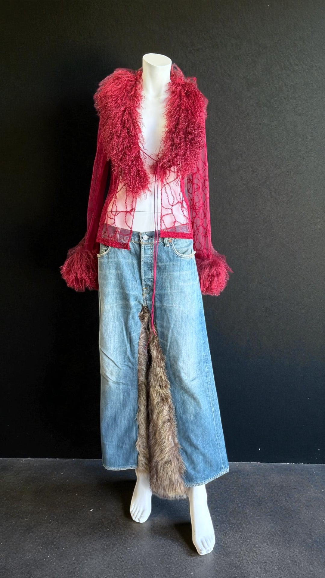 2000s sheer wool blend jacket with curly-fur collar & cuffs small