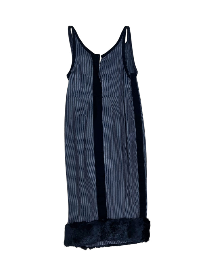 Vintage Pinstripe Slip Dress with Faux Fur Hem S/M