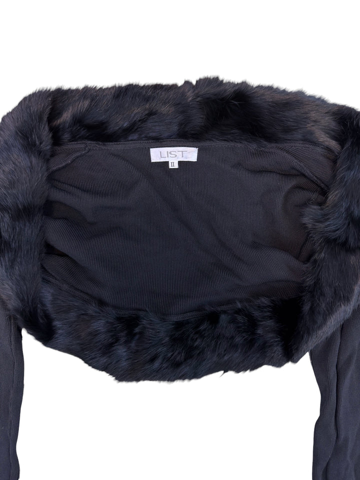 LIST rabbit fur-trim cropped shrug