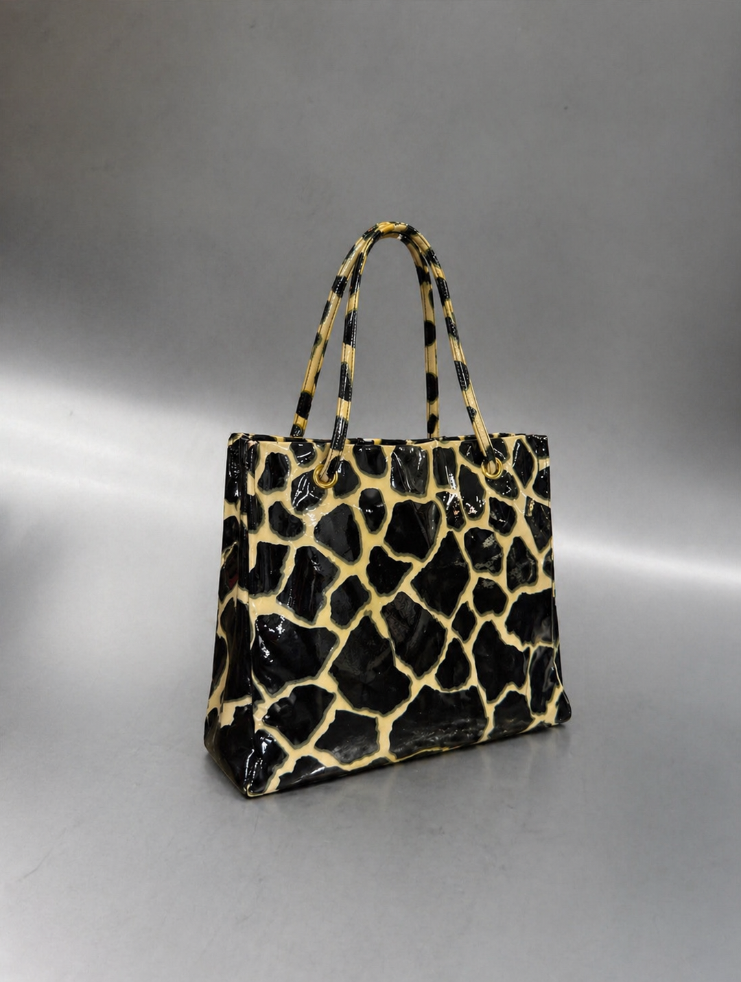 Roberto Cavalli vintage giraffe print patent tote bag