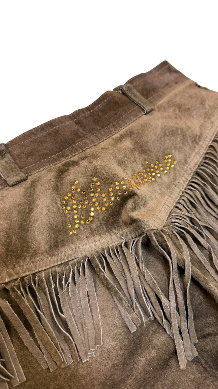 Blumarine vintage brown suede fringe leather trousers