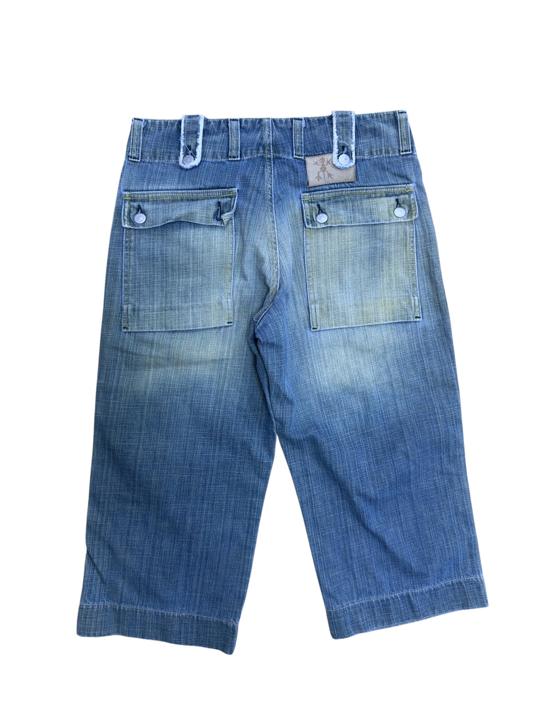 2000s faded blue denim cargo culotte shorts
