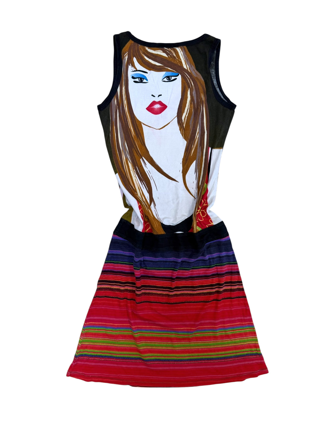 Illustrated multicolor sleeveless dress