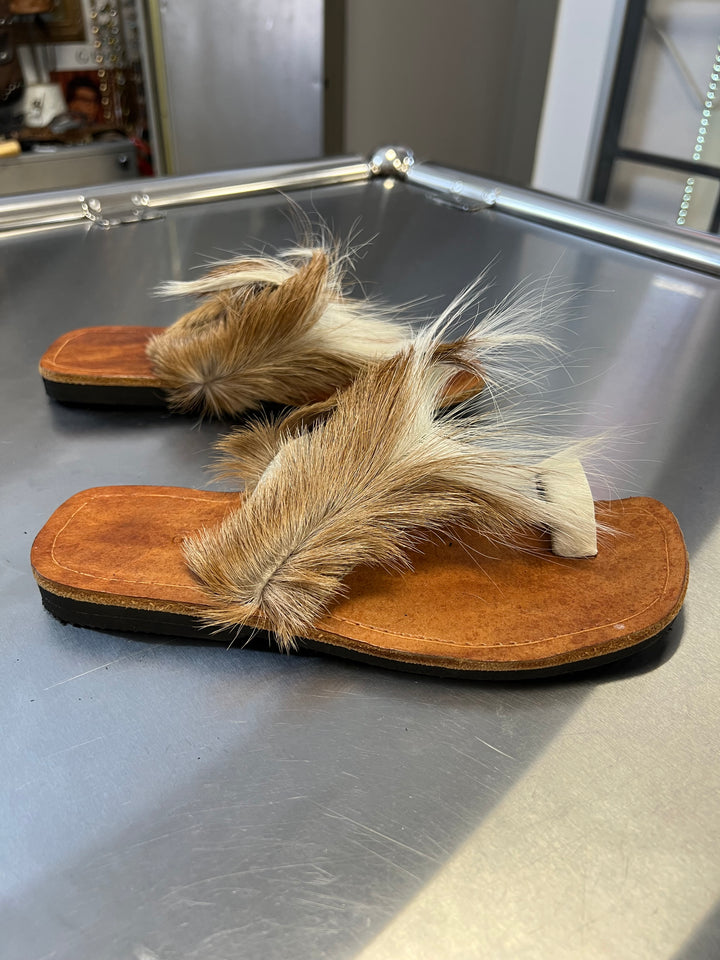 Handcrafted Leather Sandals with Natural Hair Detailing Size 37/38