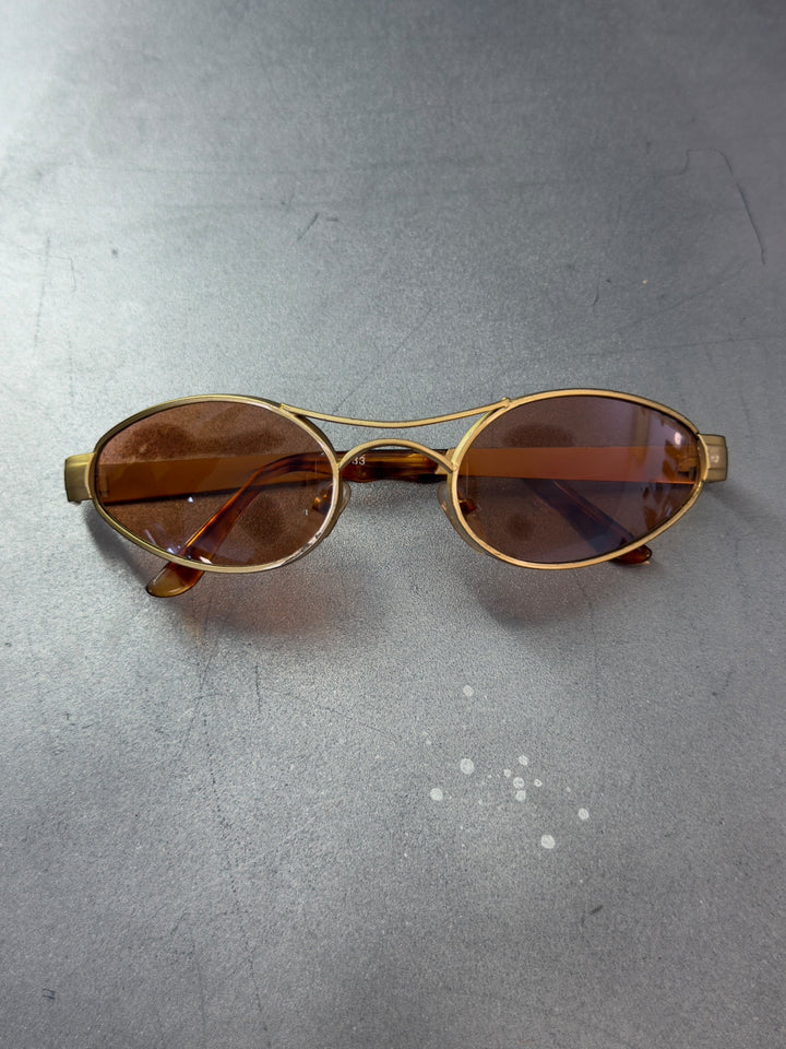 Vintage gold oval sunglasses brown tint y2k minimal slim frame