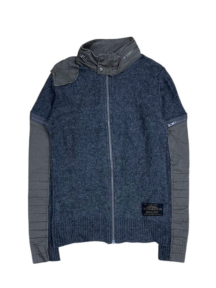 Diesel Military-Inspired Grey Knit & Cotton Panel Zip-Up Jacket Medium Slim Fit
