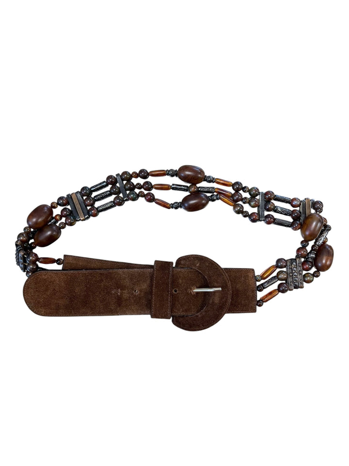 Vintage Suede & Beaded Brown Belt