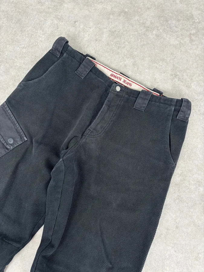 AW2005 Armani black corduroy cargo wide-leg pants