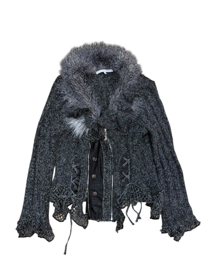 Patrice breal faux fur boho knit jacket medium