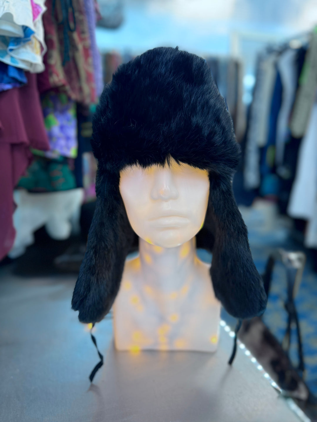 Russian black fur ushanka hat