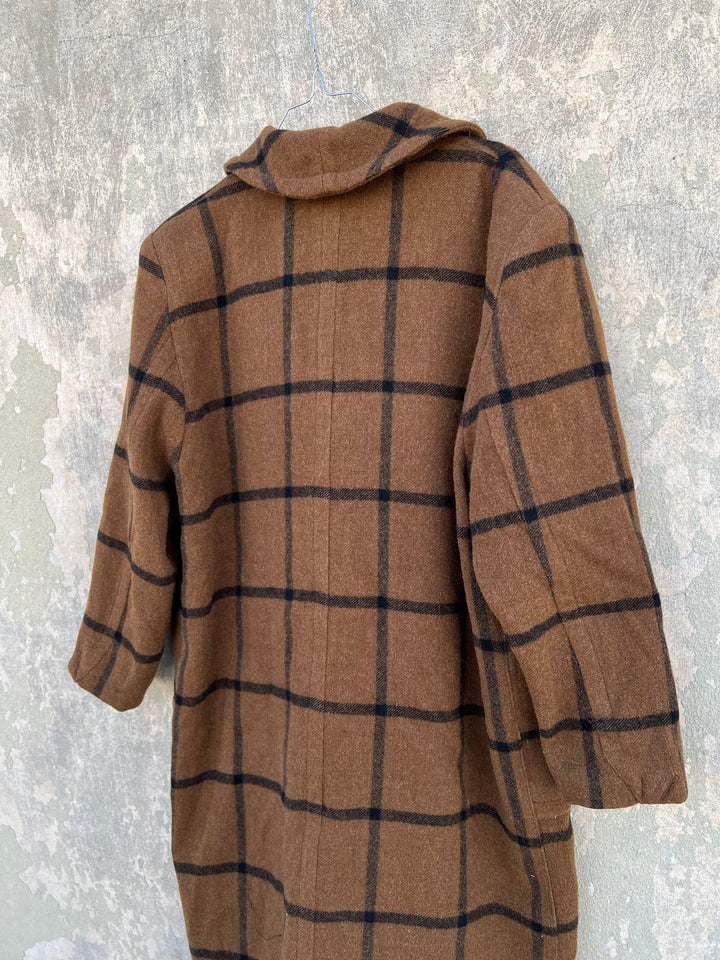 Gucci 80’s vintage brown & black check wool/alpaca/cashmere coat Women's Large