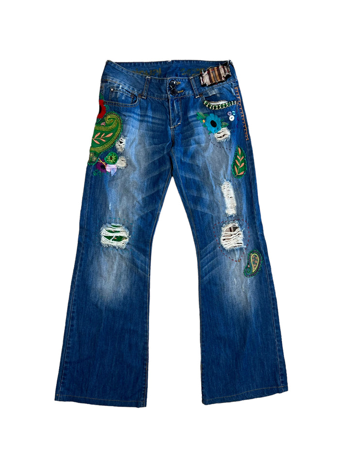 Desigual Mid Weist Patches Jeans Women’s Small(36)