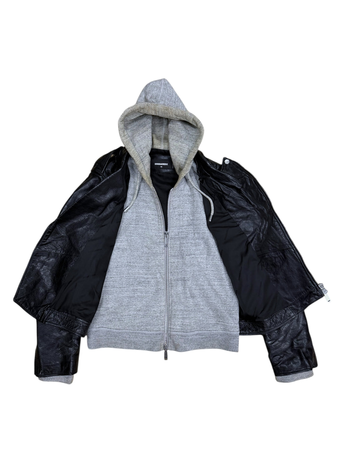 DSQUARED2 Hybrid Leather & Hoodie Biker Jacket Large