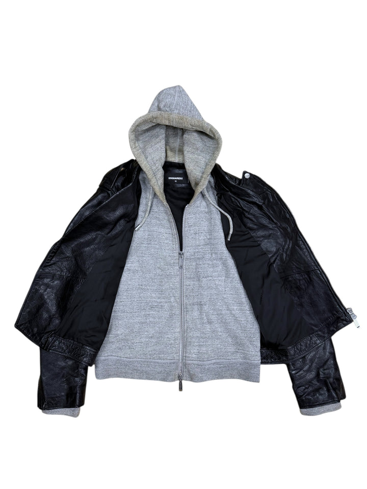 DSQUARED2 Hybrid Leather & Hoodie Biker Jacket Large