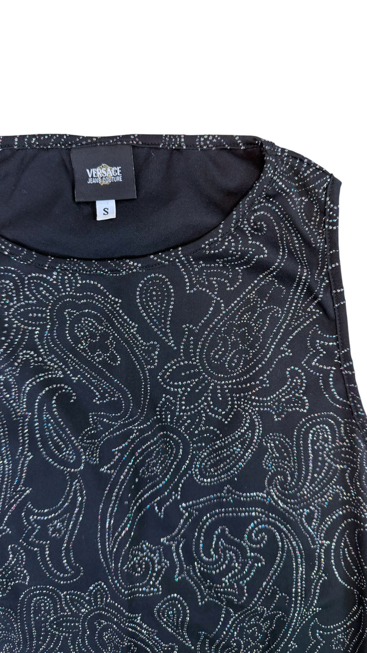 Versace jeans couture crystal paisley top navy