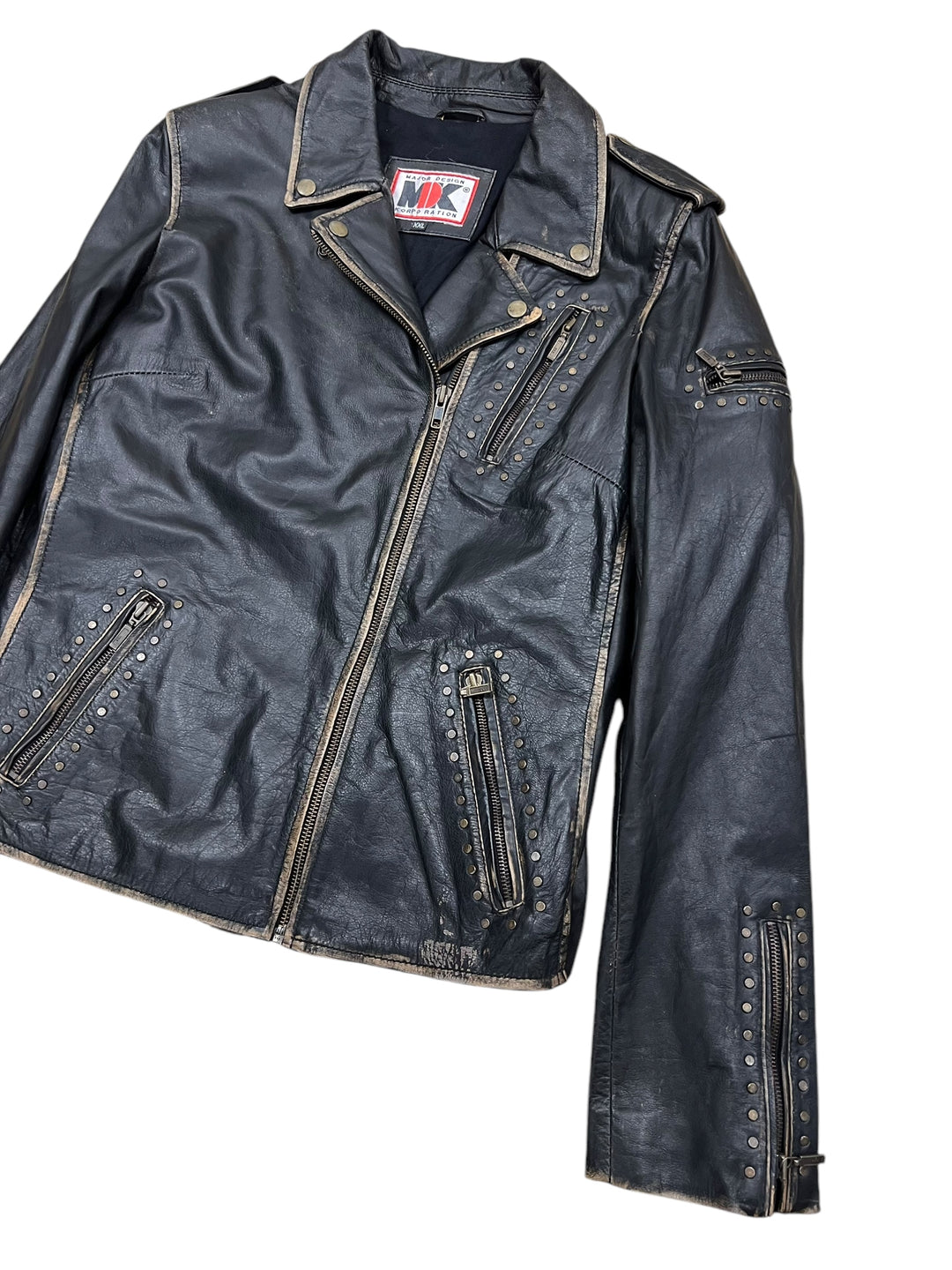 Vintage faded Leather biker jacket women’s XXL slim fit