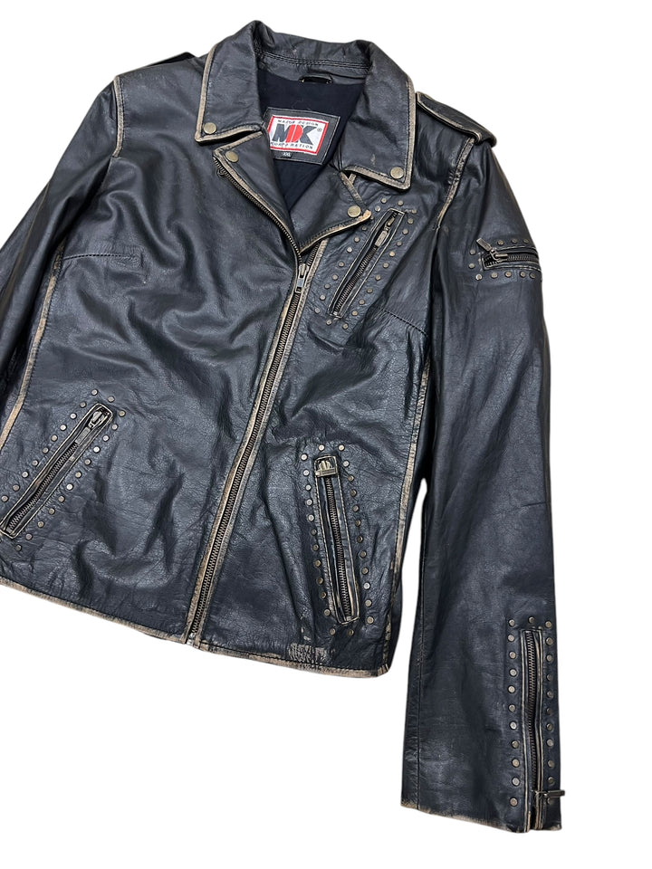 Vintage faded Leather biker jacket women’s XXL slim fit