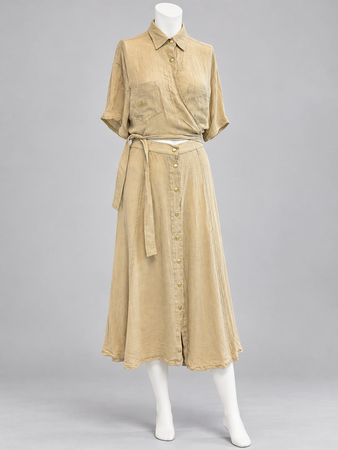 Fendi vintage beige two-piece skirt set