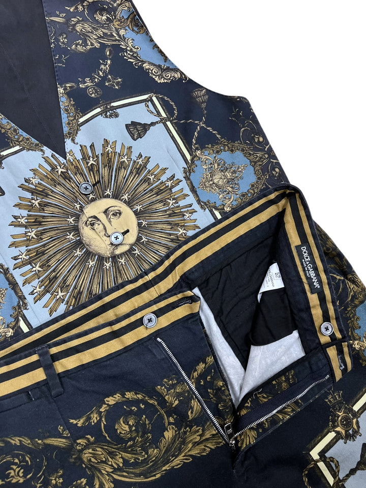 Dolce&Gabbana Baroque Zodiac Sun Silk Vest & Pants Set Medium
