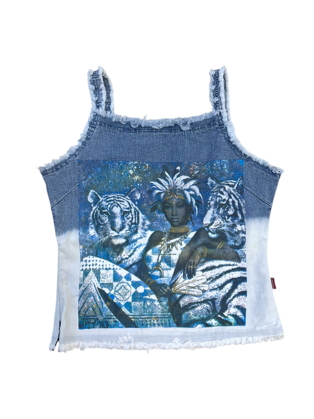 Vintage printed denim tank top medium