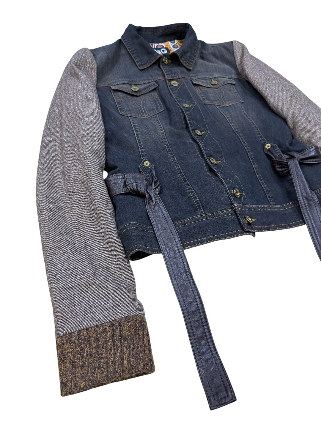 Dolce & Gabbana Black Denim & Wool Sleeve Belted Jacket Small