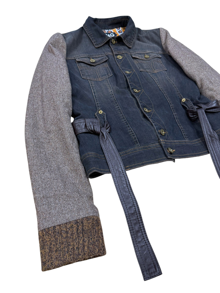 Dolce & Gabbana Black Denim & Wool Sleeve Belted Jacket Small