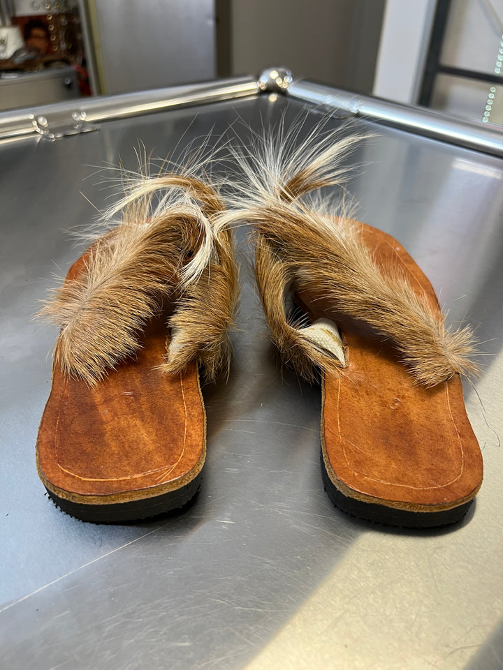 Handcrafted Leather Sandals with Natural Hair Detailing Size 37/38
