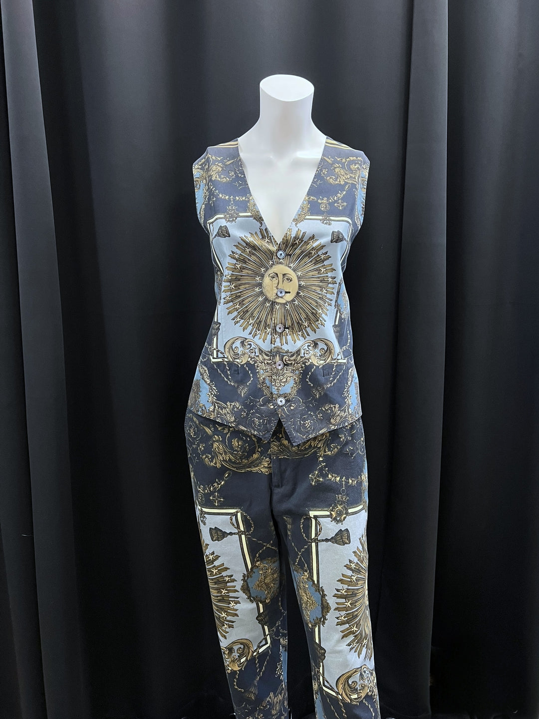 Dolce&Gabbana Baroque Zodiac Sun Silk Vest & Pants Set Medium