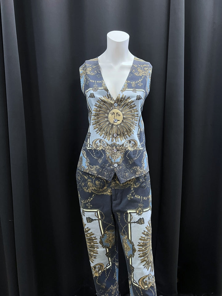 Dolce&Gabbana Baroque Zodiac Sun Silk Vest & Pants Set Medium