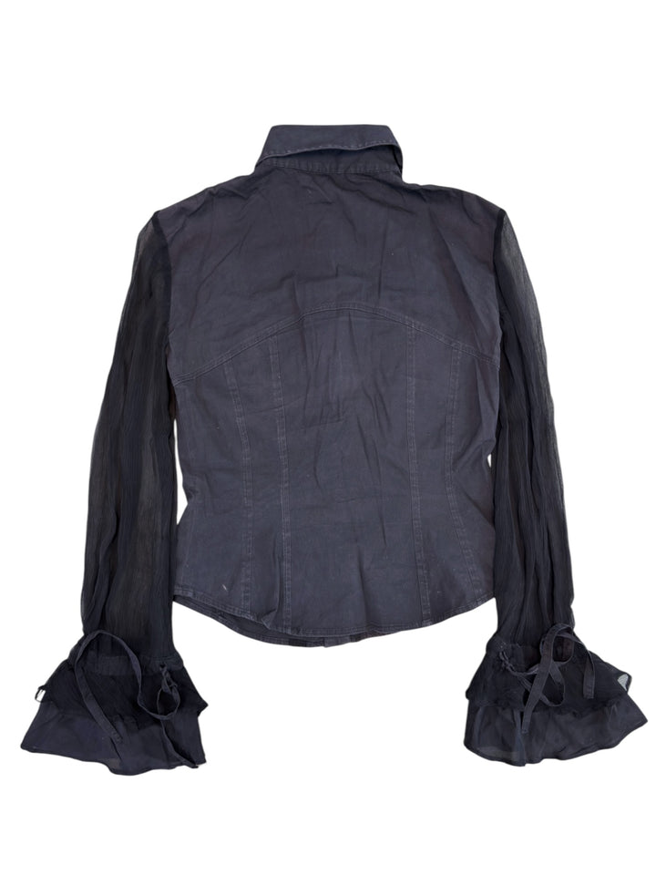 Blue Les Copains ruffle sheer sleeve shirt