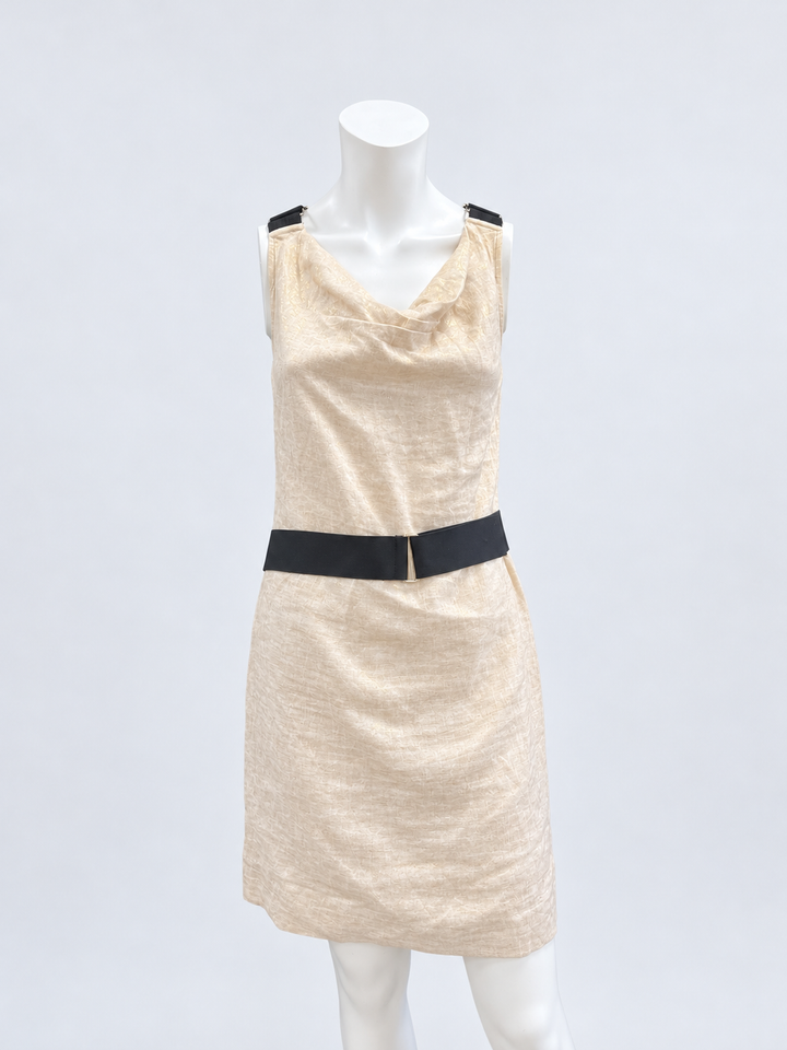 Dolce&Gabbana Champagne Linen Mini Dress with Cross-Back Straps Medium