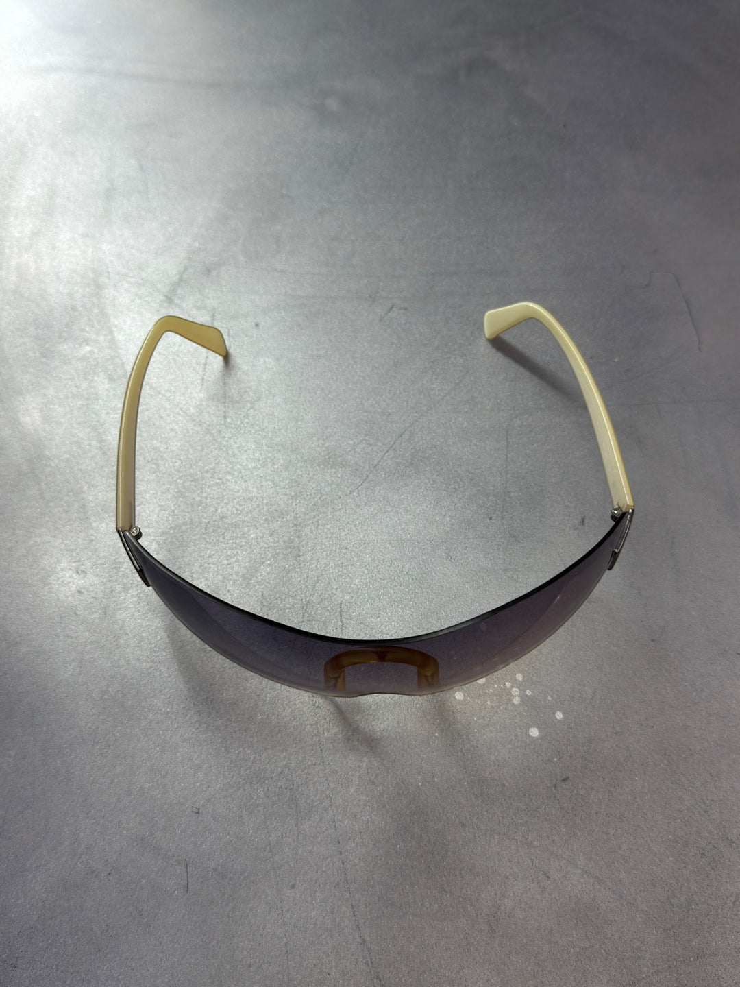 Chanel vintage rimless shield sunglasses grey gradient y2k futuristic wrap