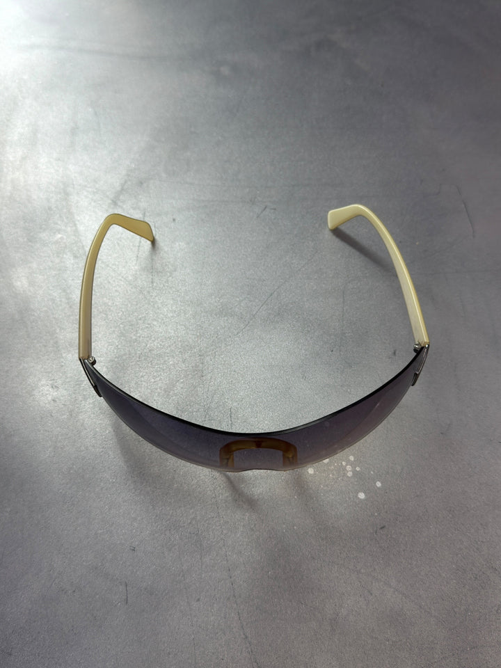 Chanel vintage rimless shield sunglasses grey gradient y2k futuristic wrap