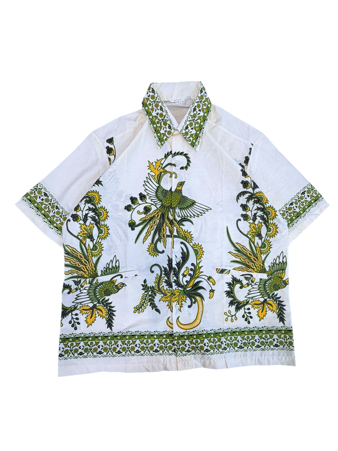 Vintage Java Batik bird print short sleeve shirt