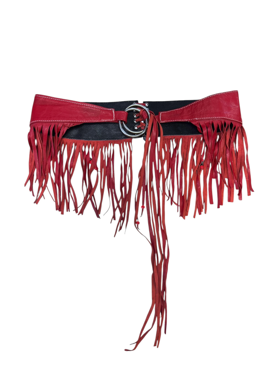 Vintage Red Leather Fringe Belt