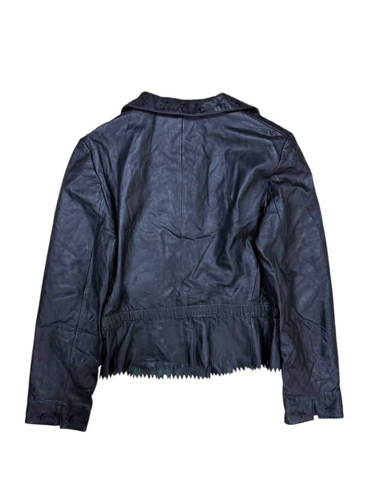 1990s Carla Carini Italy Black Embroidered Leather Jacket Medium