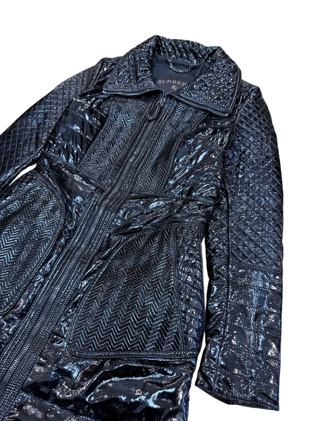 Burberry prorsum black patent leather quilted coat