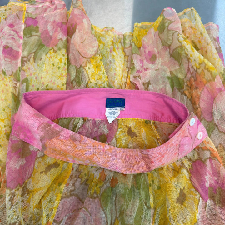 Kenzo Paris 1990s sheer floral maxi skirt
