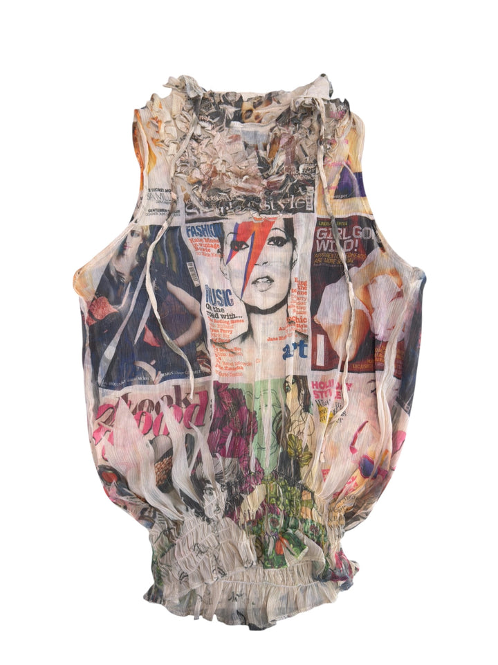 Vintage 2000s magazine print sheer top