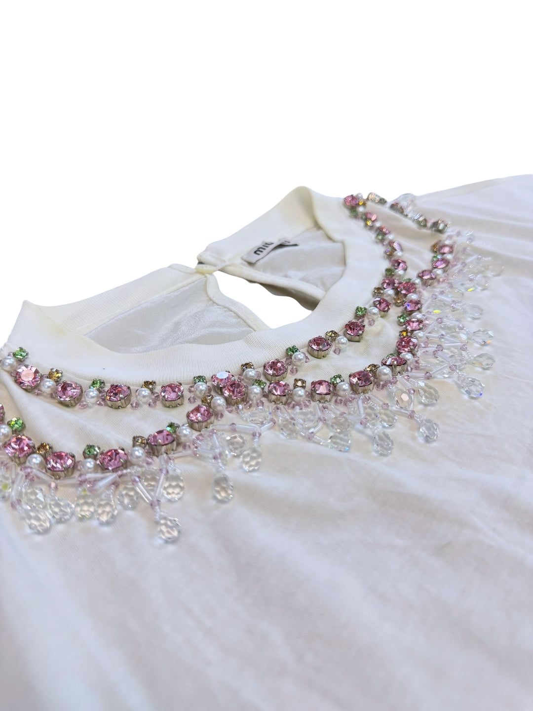 Miu miu crystal embellished collar t-shirt