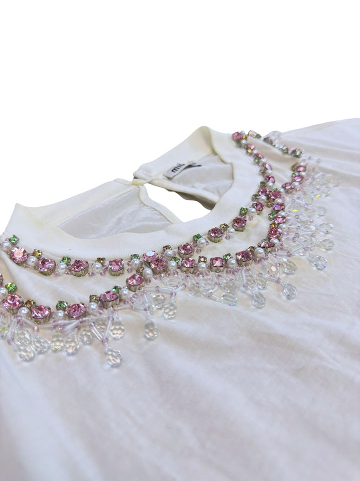 Miu miu crystal embellished collar t-shirt
