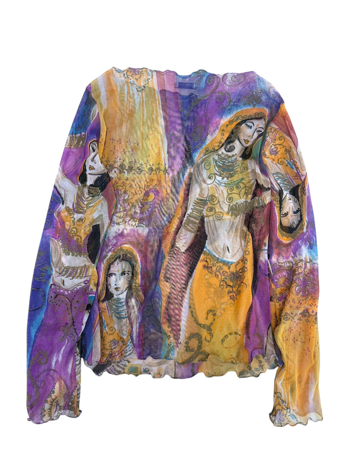 2000s sheer mesh art print top medium