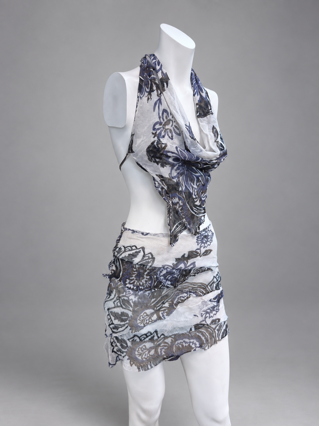 Marina Babini floral halter top & ruched mini skirt set